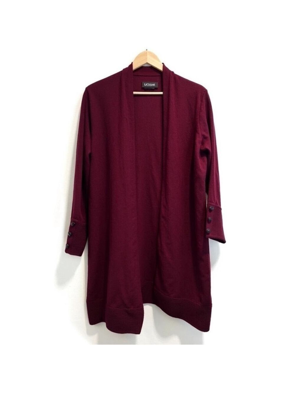 Evolution by Cyrus Ribbed Cardigan XS Red Burgundy Open Front Knit Lightweight - Picture 2 of 14